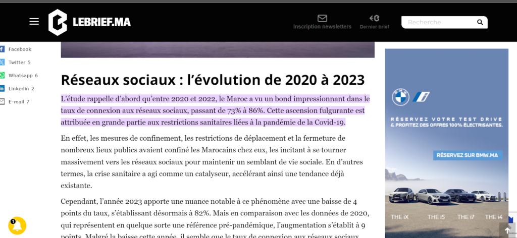 Evolution de l'utilisation des réseaux sociaux 2020-2023