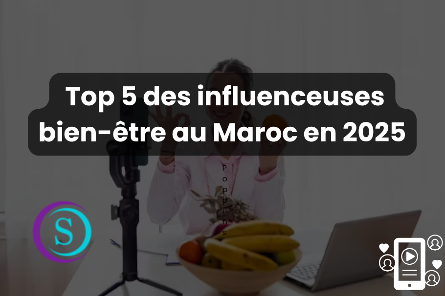 Influenceuse bien-être au Maroc en 2025 filmant une vidéo santé depuis chez elle avec des fruits et un micro