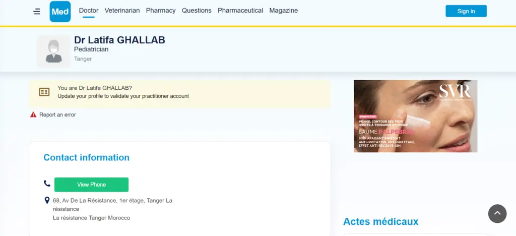 Dr Latifa Ghallab, pédiatre à Tanger, examinant un jeune patient