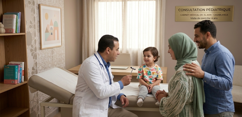 consultation pédiatrique cabinet médical Maroc interaction médecin parents enfant rendez-vous