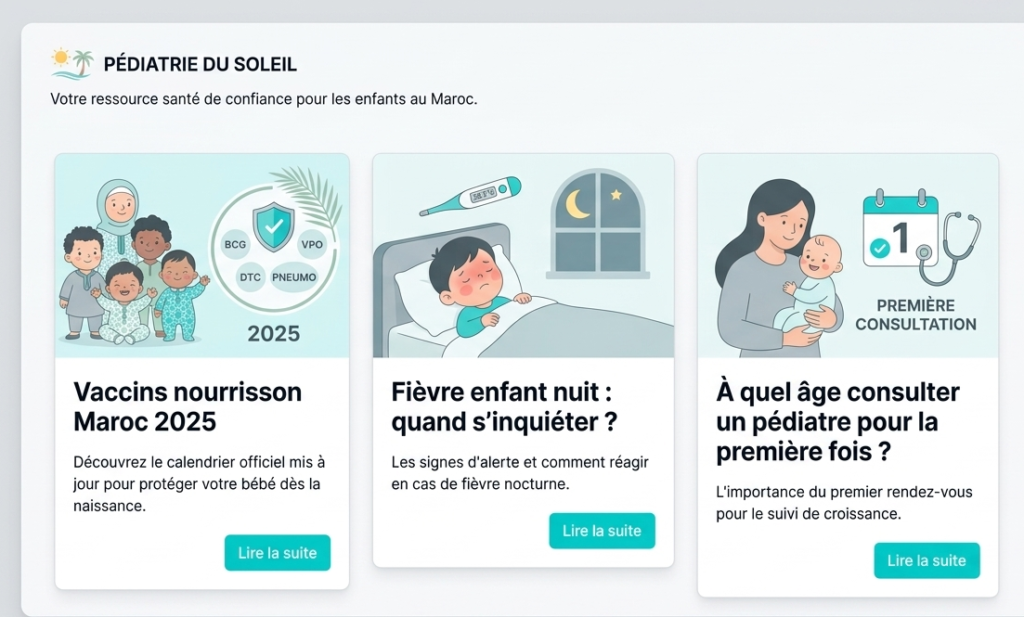 exemple contenu santé pédiatrique site web cabinet médical articles patients Maroc