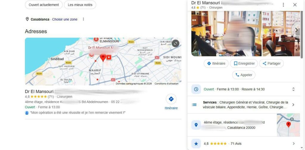 Exemple de fiche Google Business Profile optimisé pour cabinet médical Maroc