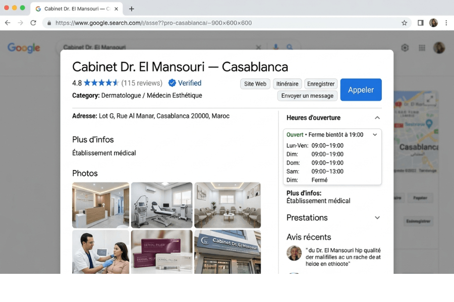 Checklist visibilité locale médecin Maroc