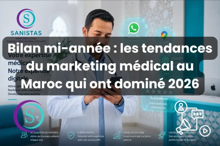 Tendances marketing santé Maroc 2026 — bilan mi-année Sanistas : GEO, WhatsApp Business, avis Google et télémédecine pour cabinets médicaux