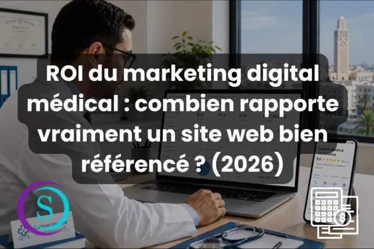 Médecin consultant les statistiques de performance d’un cabinet sur ordinateur et smartphone.
