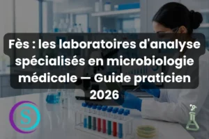 Laborantine en blouse blanche analysant des échantillons dans un laboratoire de microbiologie médicale à Fès