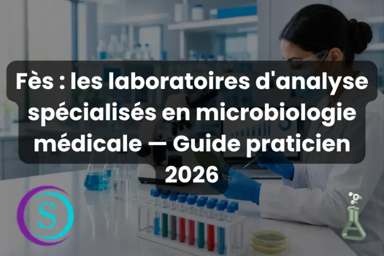 Laborantine en blouse blanche analysant des échantillons dans un laboratoire de microbiologie médicale à Fès