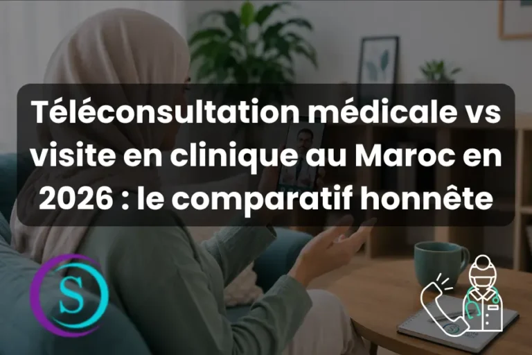 Patiente en hijab consultant un médecin en téléconsultation médicale via smartphone au Maroc