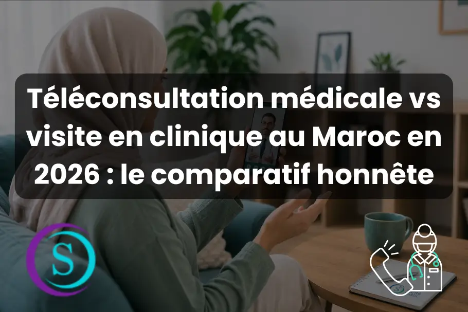 Patiente en hijab consultant un médecin en téléconsultation médicale via smartphone au Maroc