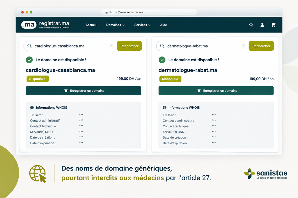 Noms de site génériques interdits par le code de déontologie médicale au Maroc