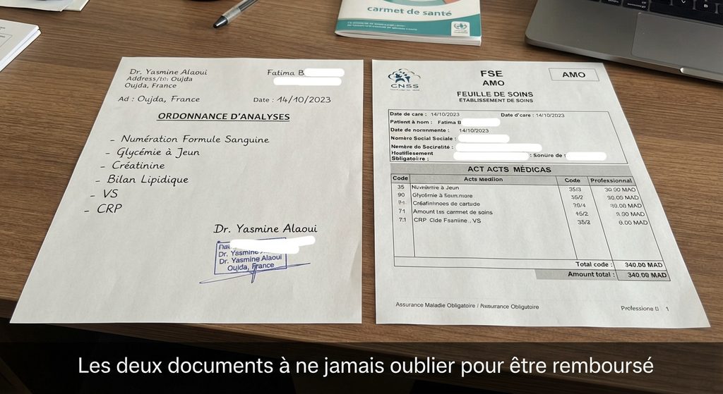 Ordonnance d’analyses et feuille de soins pour le remboursement des analyses par l’AMO